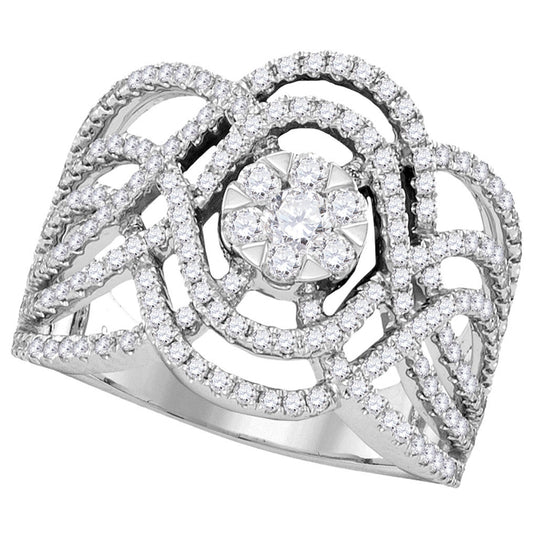 18kt White Gold 18kt White Gold Womens Round Diamond Flower Cluster Ring 1.00 Cttw