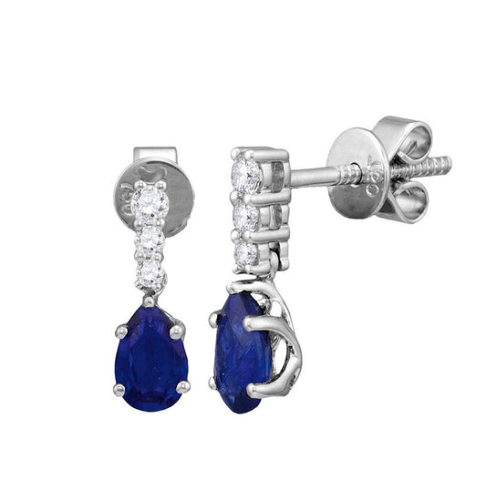 18kt White Gold 1/8ctw Diamond 1 Ct Sapphire Earring