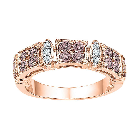 10K Rose Gold Womens Round Morganite Diamond Band Ring 5/8 Cttw, Womens Size: 5-10