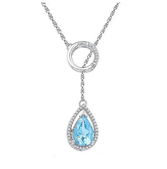 Sterling Silver Womens Pear Lab-created Blue Topaz Solitaire Necklace 1/8 Cttw