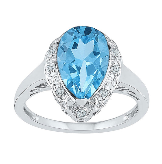 Sterling Silver Womens Pear Lab-created Blue Topaz Solitaire Ring 2-1/3 Cttw