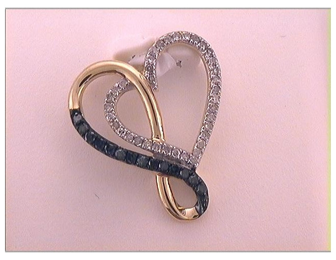 10kt Yellow Gold Womens Color Enhanced Blue Diamond Heart Fashion Pendant 1/4 Cttw