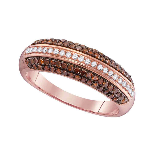 10kt Rose Gold Womens Round Red Color Enhanced Diamond Striped Band Ring 1/2 Cttw