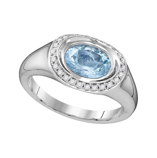 14kt White Gold Womens Oval Aquamarine Oval Ring 1.00 Cttw