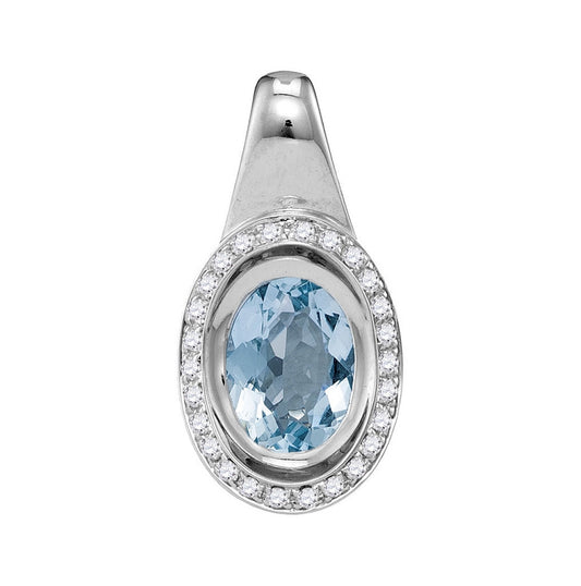 14kt White Gold Womens Oval Lab-created Aquamarine Oval Pendant 1-1/2 Cttw