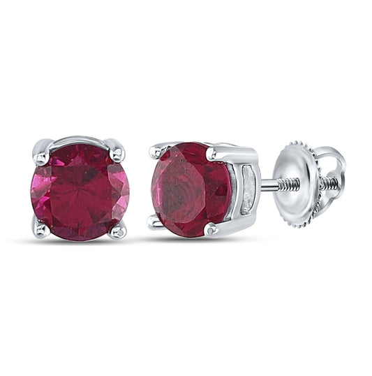 Sterling Silver Womens Round Synthetic Ruby Stud Earrings 2ctw, Length: 0.22 Inch Width: 0.22 Inch