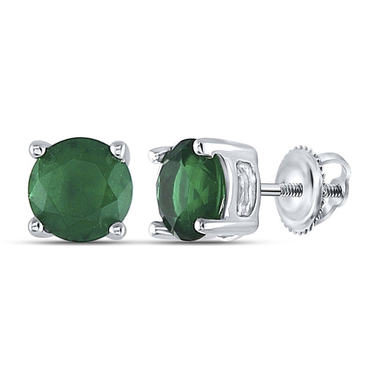 Sterling Silver Womens Round Synthetic Emerald Solitaire Stud Earrings 2ctw, Length: 0.22 Inch Width: 0.22 Inch