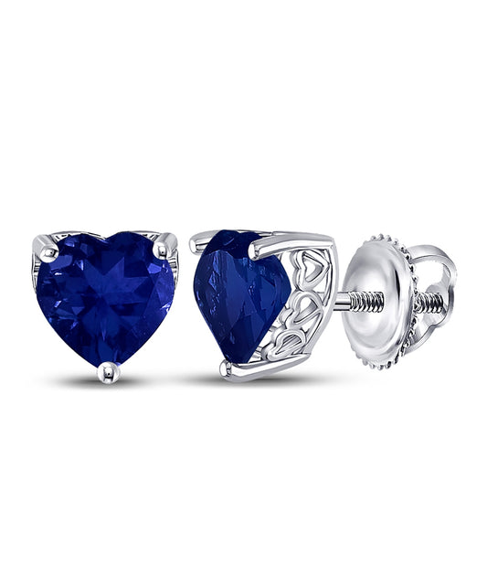 Sterling Silver Womens Lab-created Blue Sapphire Heart Solitaire Stud Earrings 7.00 Cttw