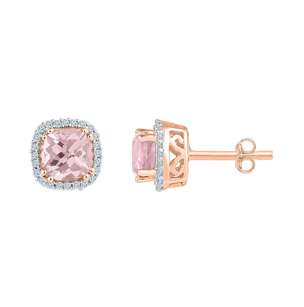 10K Rose Gold Womens Cushion Morganite Diamond Halo Earrings 1 Cttw, Length: 0.26 In, Width: 0.26 In