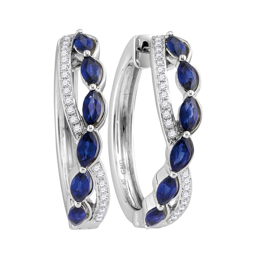 14kt White Gold Womens Oval Natural Blue Sapphire Diamond Woven Hoop Earrings 2-5/8 Cttw