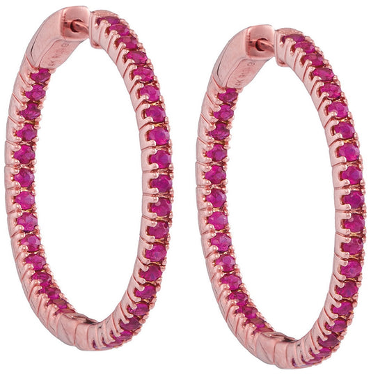 14kt Rose Gold Womens Round Ruby Hoop Earrings 1-3/4 Cttw