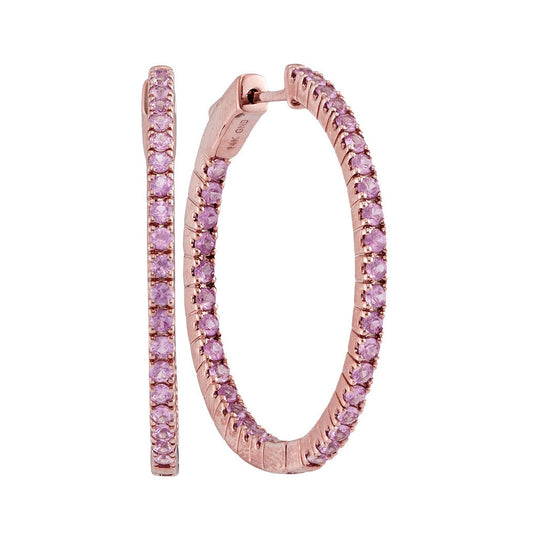 14kt Rose Gold Womens Round Pink Sapphire Hoop Earrings 2-3/4 Cttw