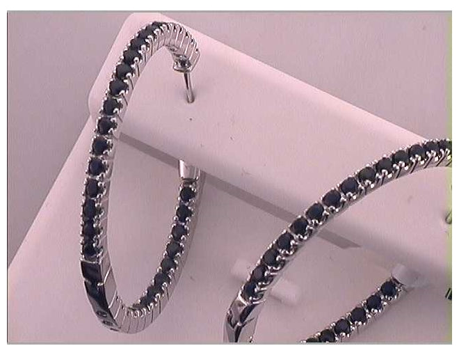 14kt White Gold 2  3/4ctw Diamond Black Sapphire Natural Gem Hoops Earring