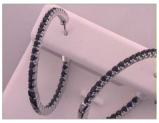 14kt White Gold 2  3/4ctw Diamond Black Sapphire Natural Gem Hoops Earring