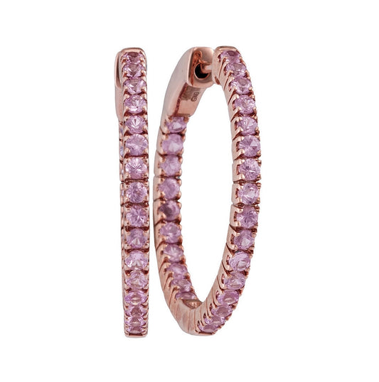 14kt Rose Gold Womens Round Natural Pink Sapphire Hoop Earrings 2.00 Cttw