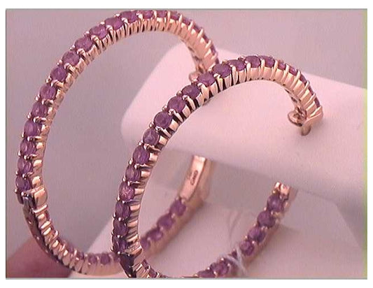 14kt Rose Gold 2  1/2ctw Diamond Pink Sapphire Hoops Earrings