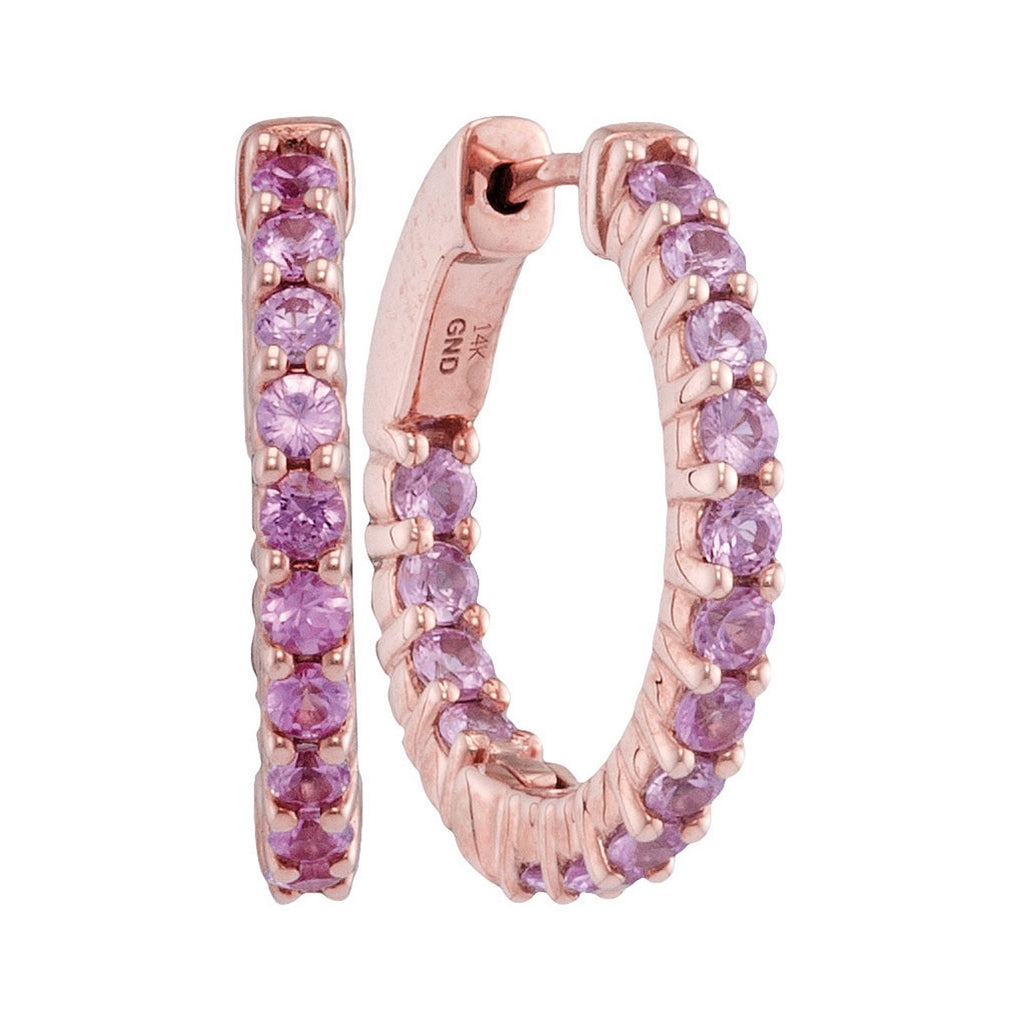 14kt Rose Gold Womens Round Natural Pink Sapphire Hoop Earrings 1-3/4 Cttw