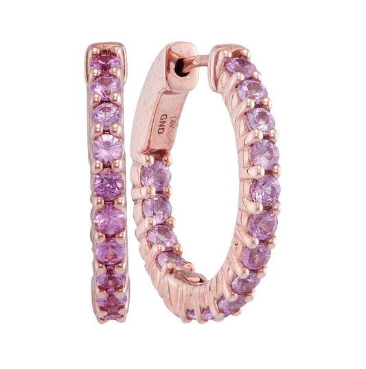 14kt Rose Gold Womens Round Natural Pink Sapphire Hoop Earrings 1-3/4 Cttw