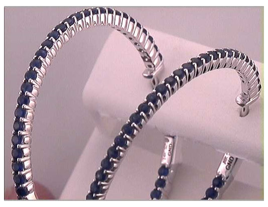 14kt White Gold 2  7/8ctw Diamond Sapphire Hoops Earrings