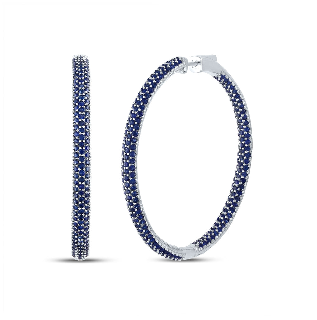 14kt White Gold 8.80ctw Diamond Sapphire Hoop Earrings