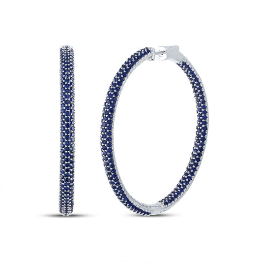 14kt White Gold 8.80ctw Diamond Sapphire Hoop Earrings