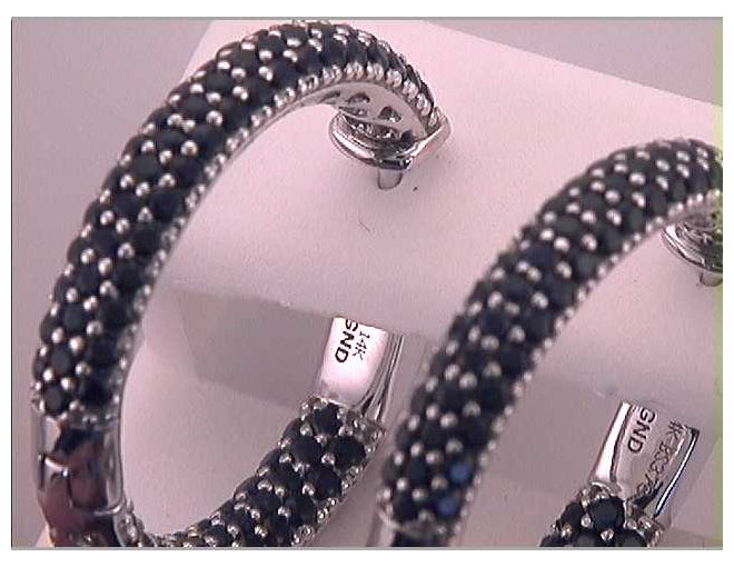 14kt White Gold 3  3/8ctw Diamond Black Sapphire Hoops Earrings