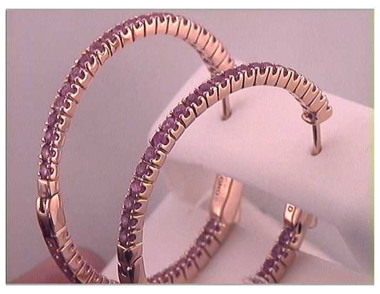 14kt Rose Gold 2  1/5ctw Diamond Pink Sapphire Hoops Earrings