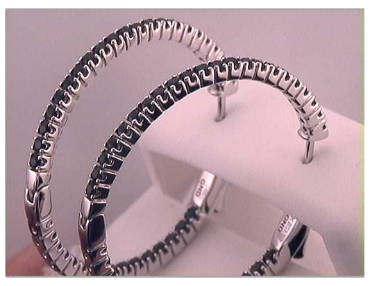 14kt White Gold 1 7/8ctw Diamond Black Sapphire Hoops Earrings