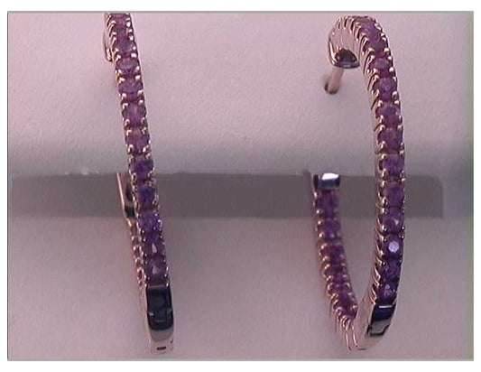 14kt Rose Gold 1 3/8ctw Diamond Pink Sapphire Hoops Earrings