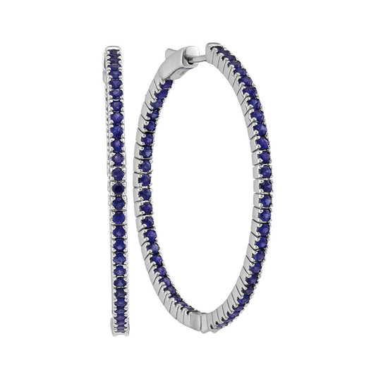 14kt White Gold Womens Round Blue Sapphire Inside Outside Hoop Earrings 3-3/4 Cttw