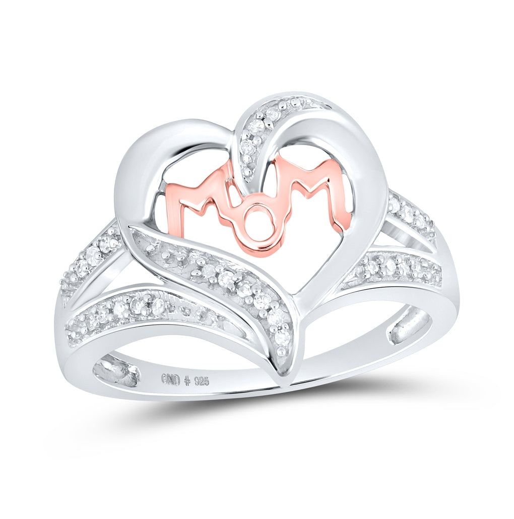 Sterling Silver Womens Round Diamond Mom Heart Fashion Ring 1/10 Cttw, Womens Size: 5-10