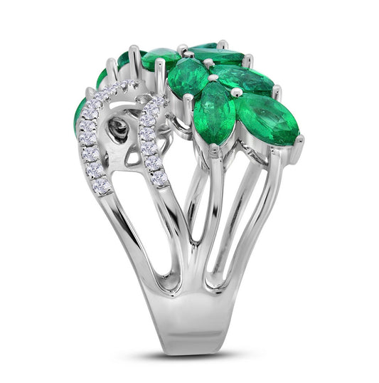 18kt White Gold 18kt White Gold Womens Marquise Emerald Fashion Ring 2-1/2 Cttw