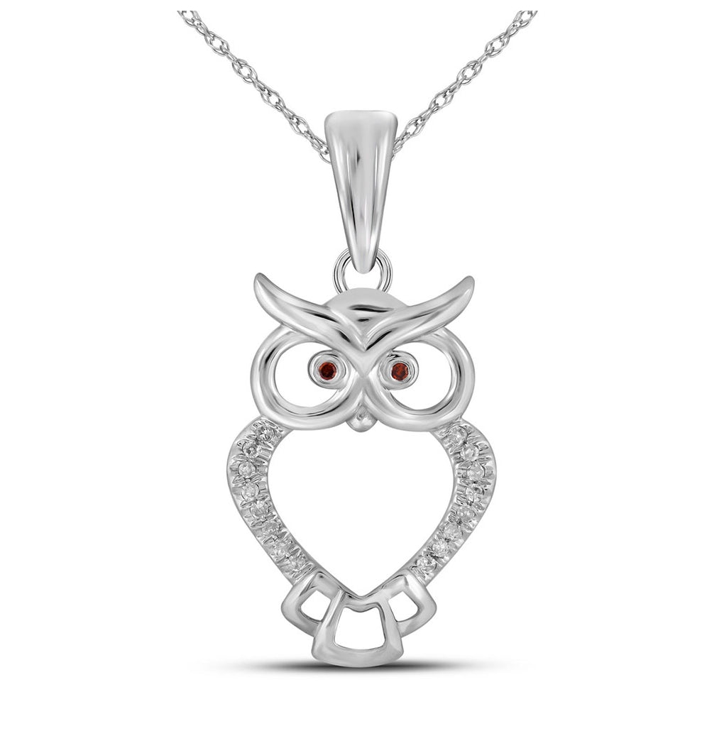 10K Yellow Gold Womens Round Red Color Enhanced Diamond Owl Bird Animal Pendant 1/20 Cttw, Length: 1.01 In, Width: 0.48 In