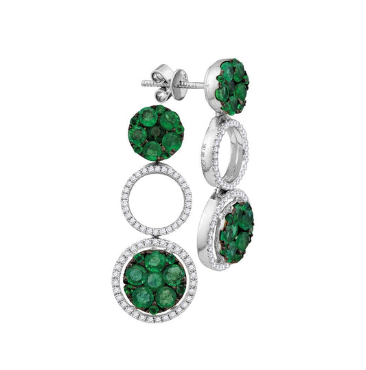 18kt White Gold 18kt White Gold Womens Round Emerald Diamond Convertible Dangle Jacket Earrings 1.00 Cttw