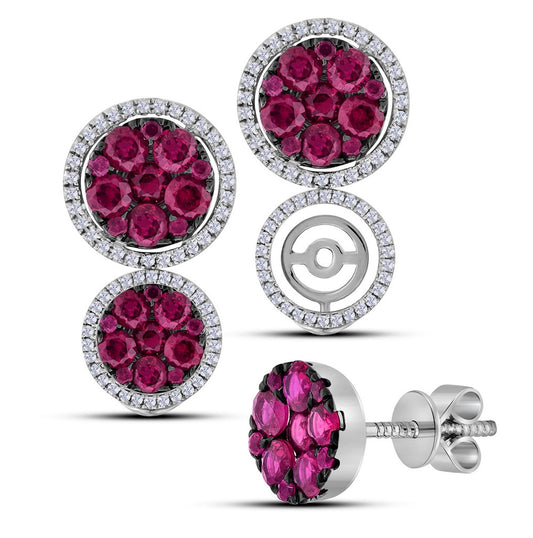 18kt White Gold 3/8 Cttw Diamond 3  Ct Ruby Earrings