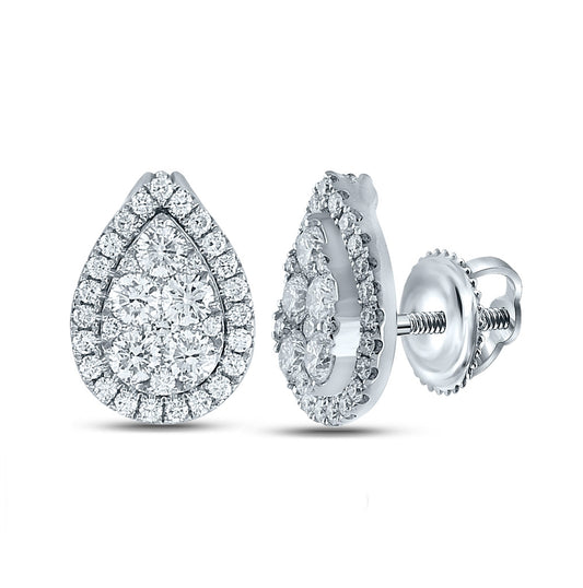 18K White Gold Womens Round Diamond Teardrop Cluster Earrings 1-1/2 Cttw, Length: 0.92 In, Width: 0.1 In