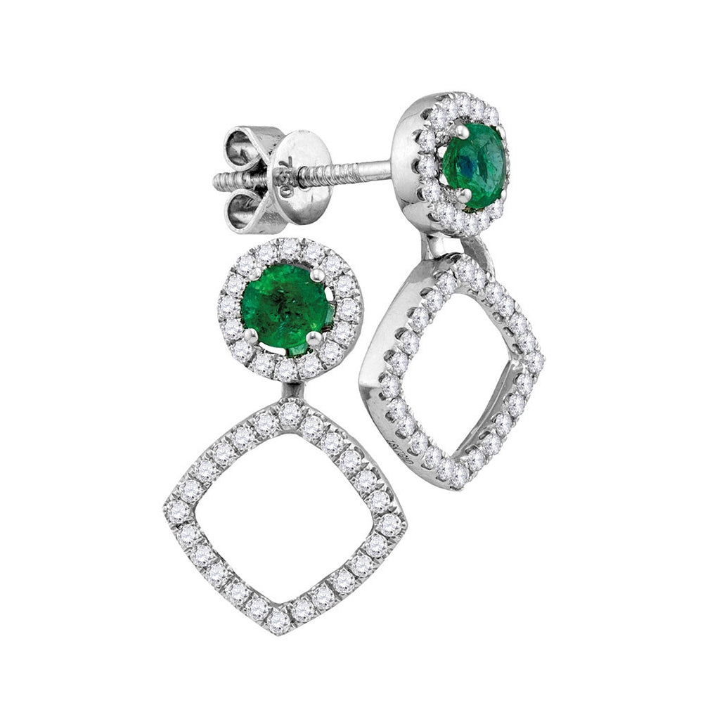 18kt White Gold 18kt White Gold Womens Oval Emerald Diamond Convertible Dangle Jacket Earrings 3/4 Cttw