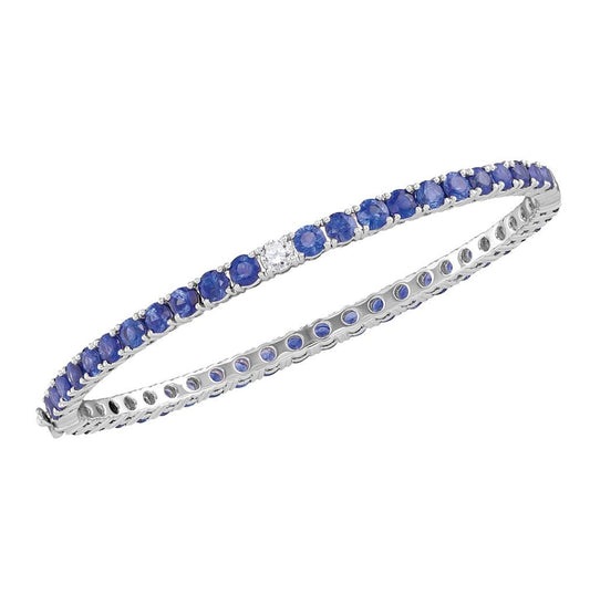 18kt White Gold 18kt White Gold Womens Round Blue Sapphire Bangle Bracelet 9.00 Cttw