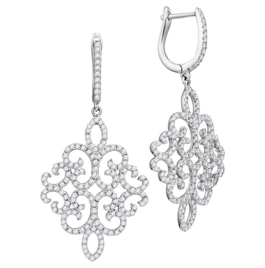 18kt White Gold 18kt White Gold Womens Round Diamond Symmetrical Dangle Earrings 1-1/2 Cttw