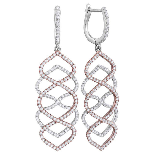 18K White Gold Womens Round Diamond Wave Dangle Earrings 1-3/8 Cttw, Length: 1.77 In, Width: 0.13 In