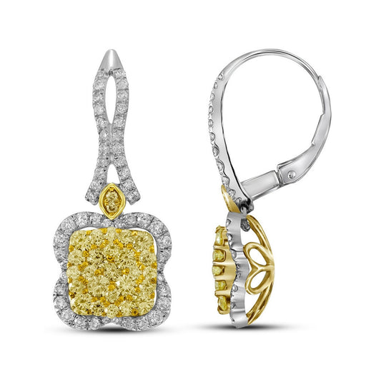 14kt Two-tone Gold Womens Round Yellow Diamond Dangle Earrings 2-3/8 Cttw