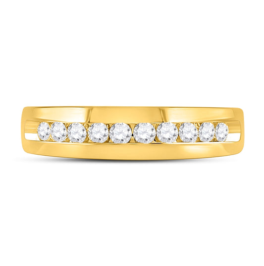 14K Yellow Gold Men's Round Diamond Wedding Single Row Band Ring 1/2ctw, Men's Size: 7-13