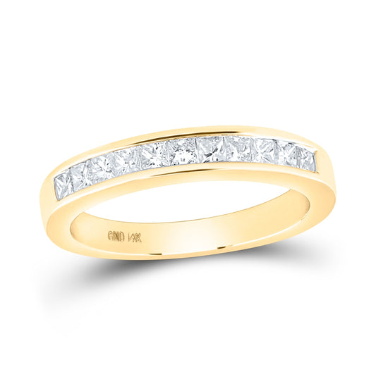 14K Yellow Or White Gold Womens Princess Diamond Wedding Single Row Band 1/2 Cttw, Womens Size: 5-10