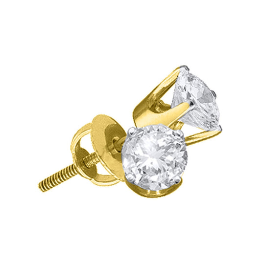 14K Yellow Gold Womens Round Diamond Solitaire Stud Earrings 7/8 Cttw