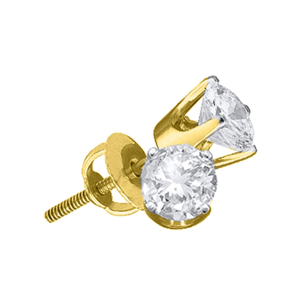 14K Yellow Gold Womens Round Diamond Solitaire Stud Earrings 1-3/8 Cttw