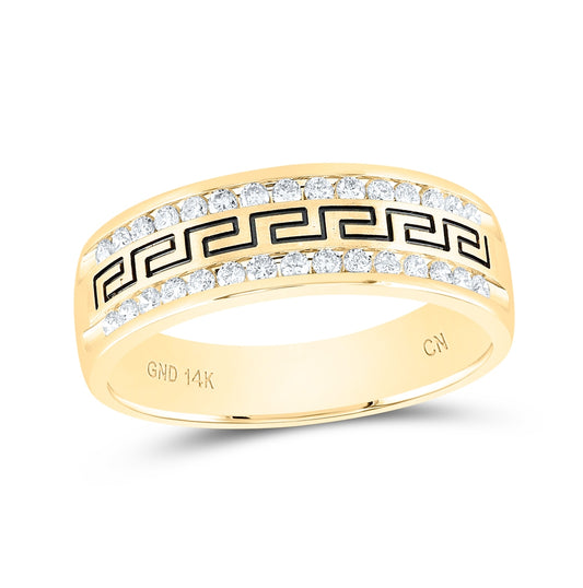 14K Yellow Gold Mens Round Diamond Wedding Grecco Band Ring 1/2 Cttw, Mens Size: 7-13