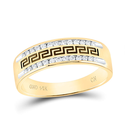 14K Yellow Gold Mens Round Diamond Grecco Wedding Band Ring 1/4 Cttw, Mens Size: 7-13