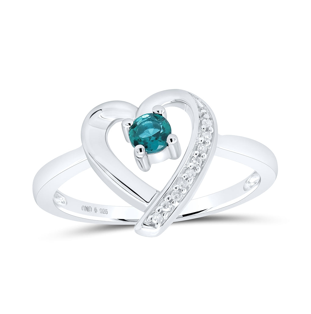 Sterling Silver Womens Round Synthetic Emerald Solitaire Heart Ring 1/4 Cttw, Womens Size: 5-10