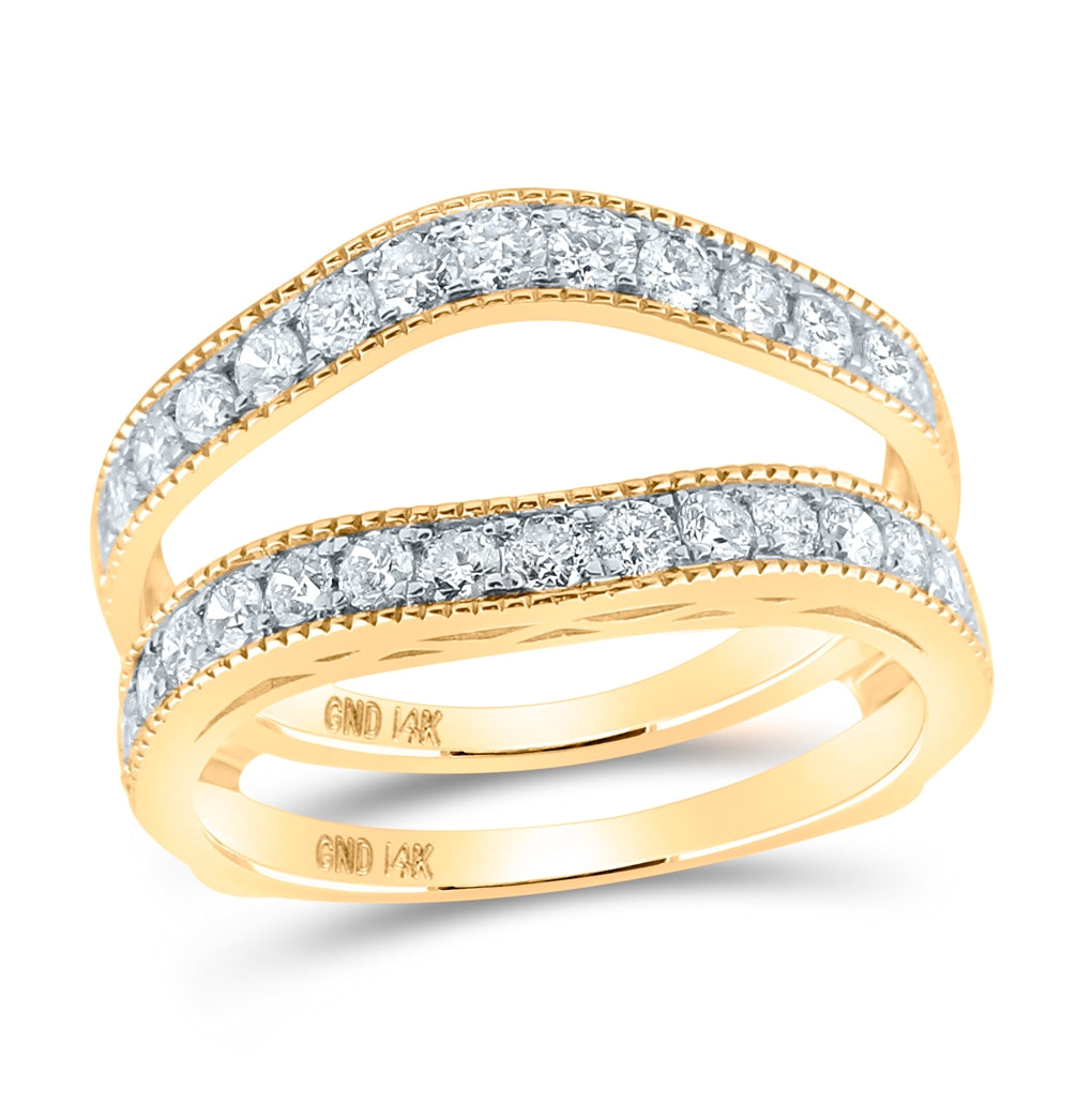 14K Yellow Gold Womens Round Diamond Wedding Wrap Ring Guard Enhancer 1 Cttw, Womens Size: 5-10