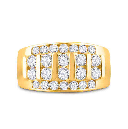 14K Yellow Gold Mens Round Diamond Wedding Channel Set Band Ring 2 Cttw, Mens Size: 7-13